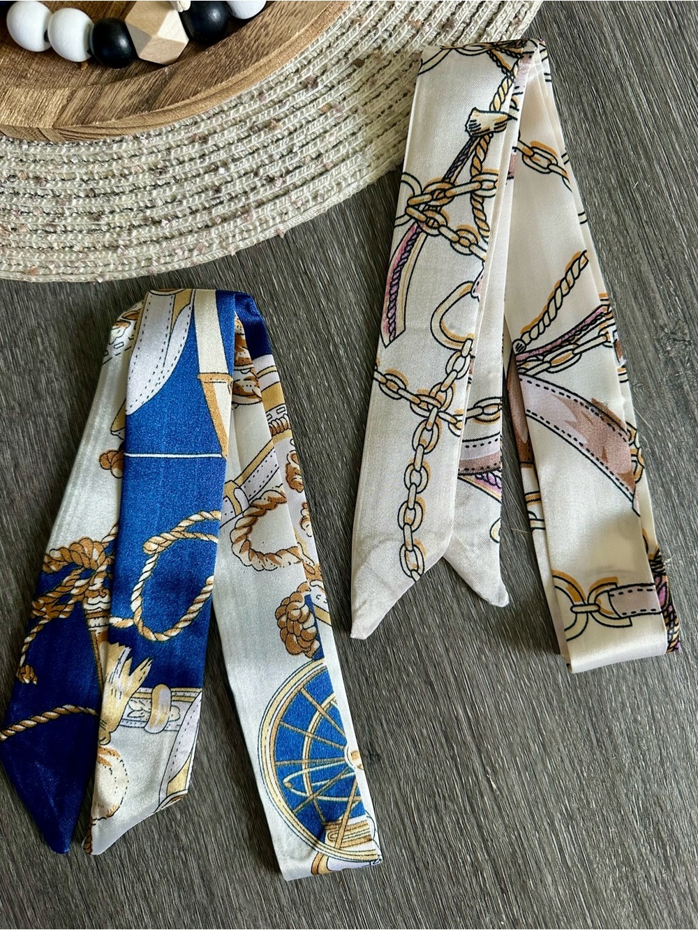 Twilly Scarf Set of 2 - Blue Gold & Cream NWT